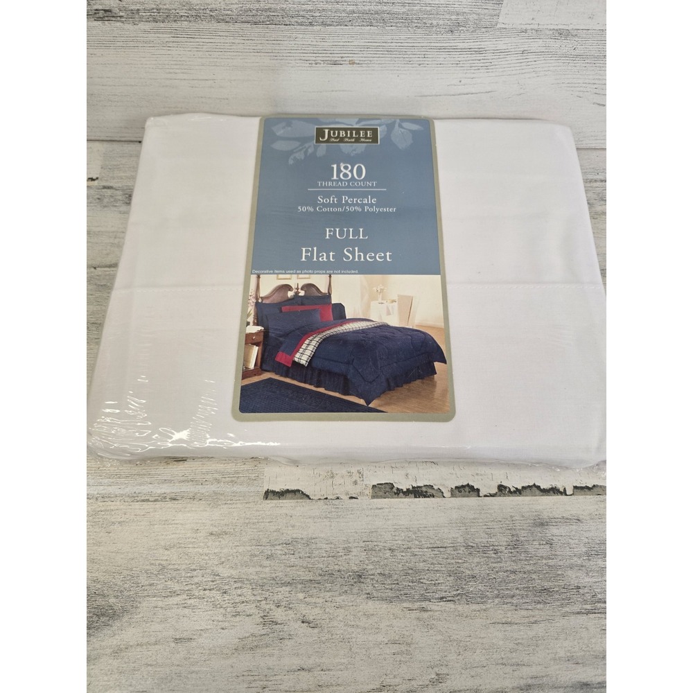 Jubilee Bed Bath Home Full Flat Sheet 180 Thread Count Soft Percale White New